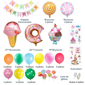 Ballon Soirée sur le thème des bonbons 55 pièces Accessoires inclus Convient à de nombreuses occasions Décoration Anniversaire
